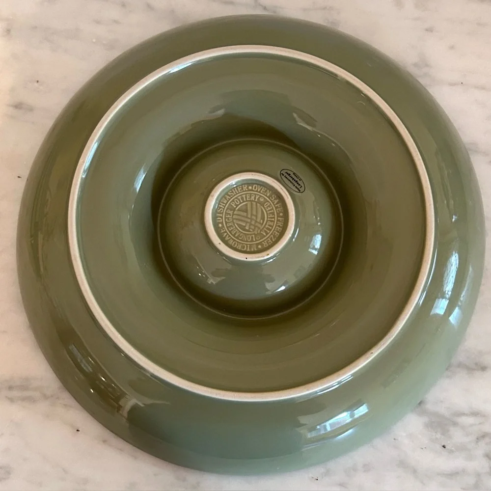 LONGABERGER Woven Traditions Sage 1 pc Chip & Dip Bowl Embossed Basketweave NWOB